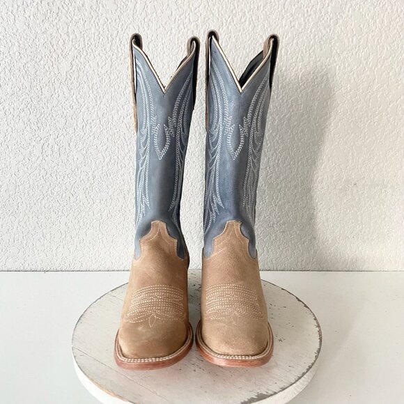 Lane Womens Square Toe Cowboy Boots 7.5 Blue Brown Suede Western Cowgirl Tall - Picture 5 of 11